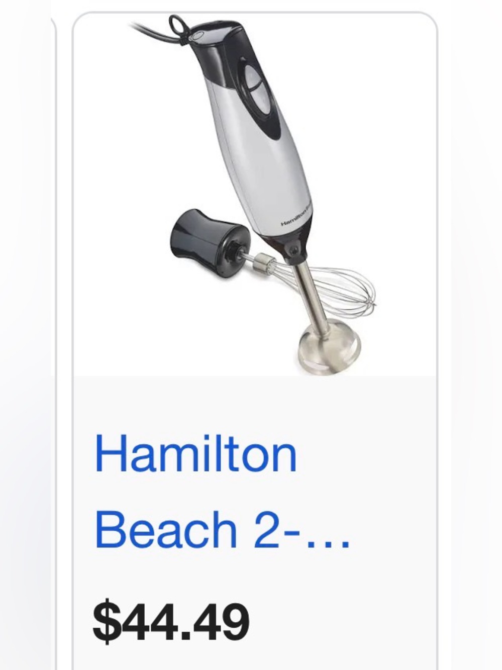 Hamilton Beach 2-Speed Immersion Hand Blender with Whisk Attachment